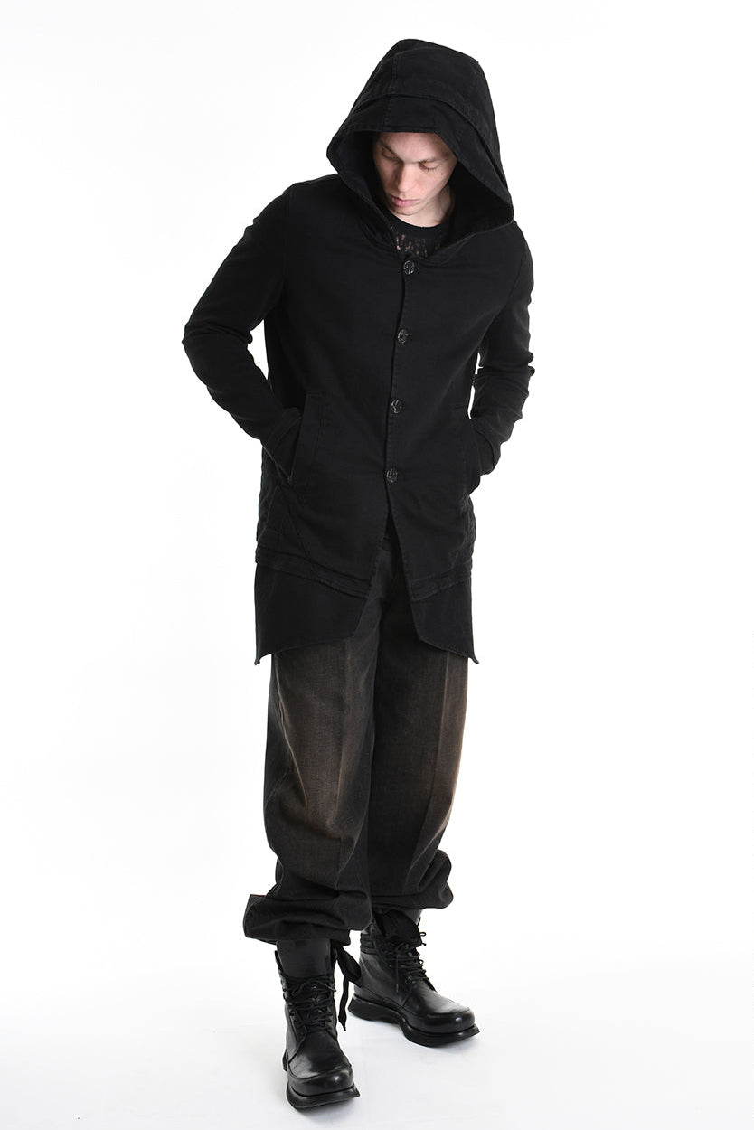 3P M1177 PARKA JACKET Regular Fit in Stretch Bull Fabric, Black. LA HAINE INSIDE US