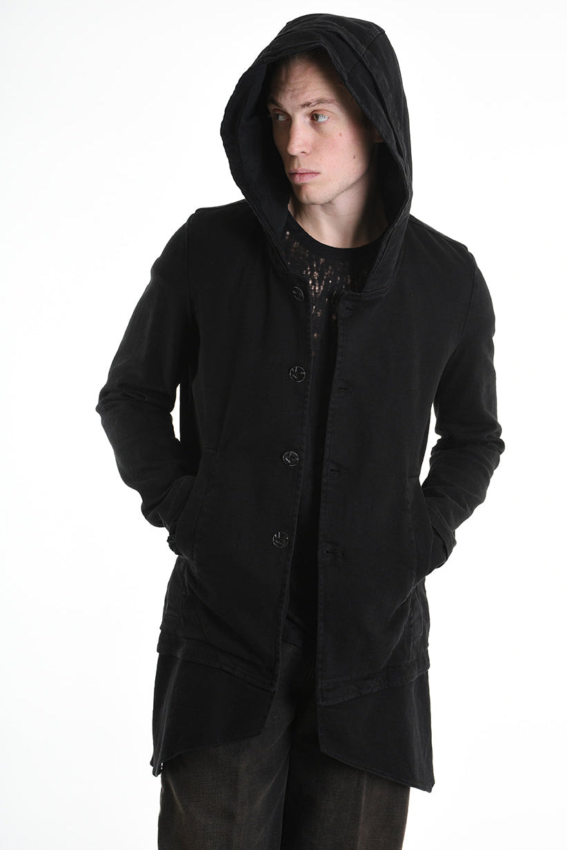 3P M1177 PARKA JACKET Regular Fit in Stretch Bull Fabric, Black. LA HAINE INSIDE US