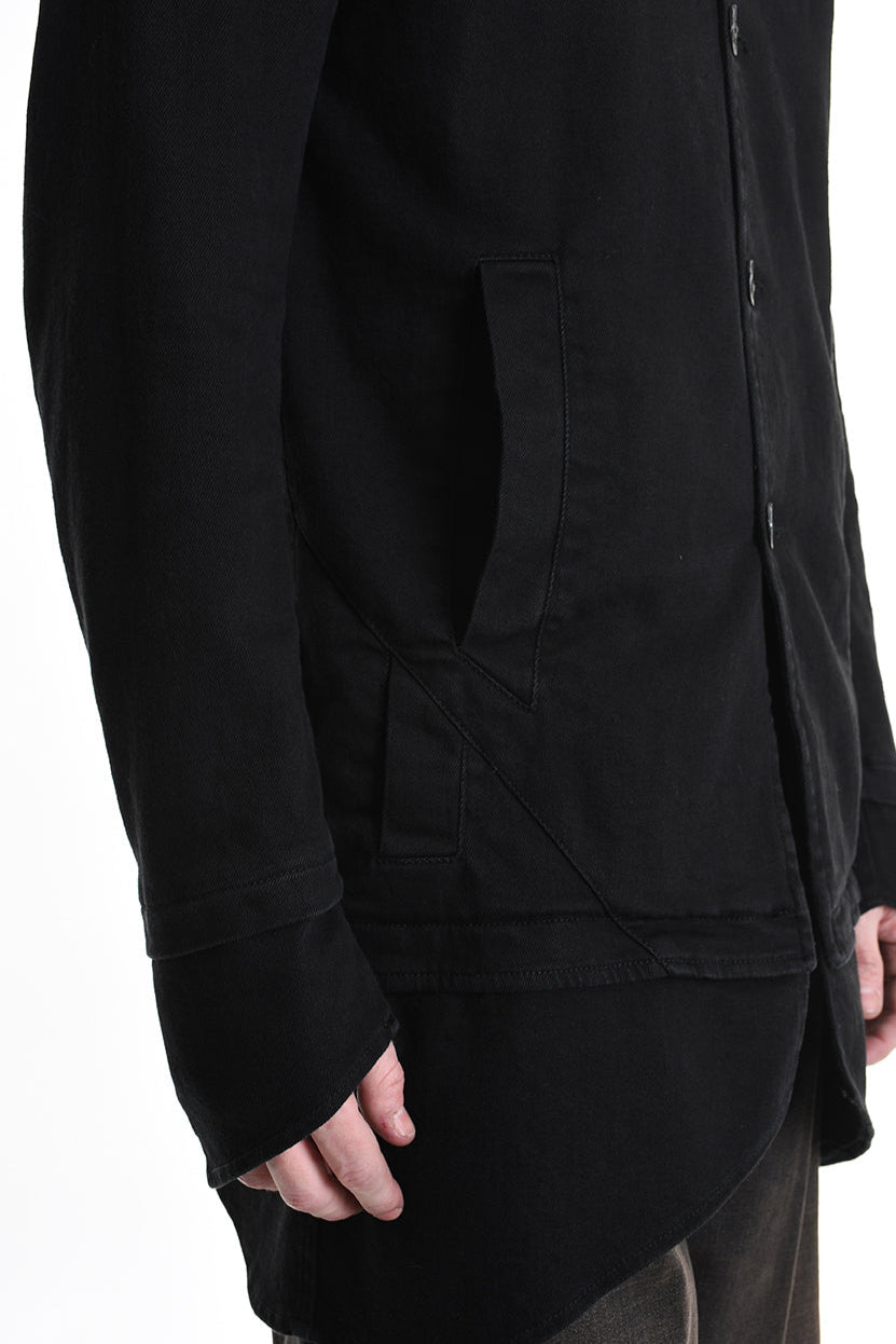 3P M1177 PARKA JACKET Regular Fit in Stretch Bull Fabric, Black. LA HAINE INSIDE US