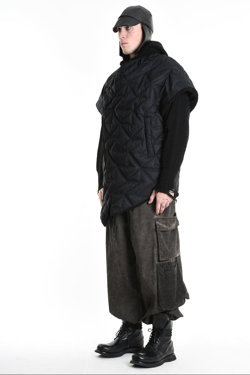 3P M1183 down jacket SLEEVELESS Nylon Opaco 150gr. & Ecopelliccia Black LA HAINE INSIDE US