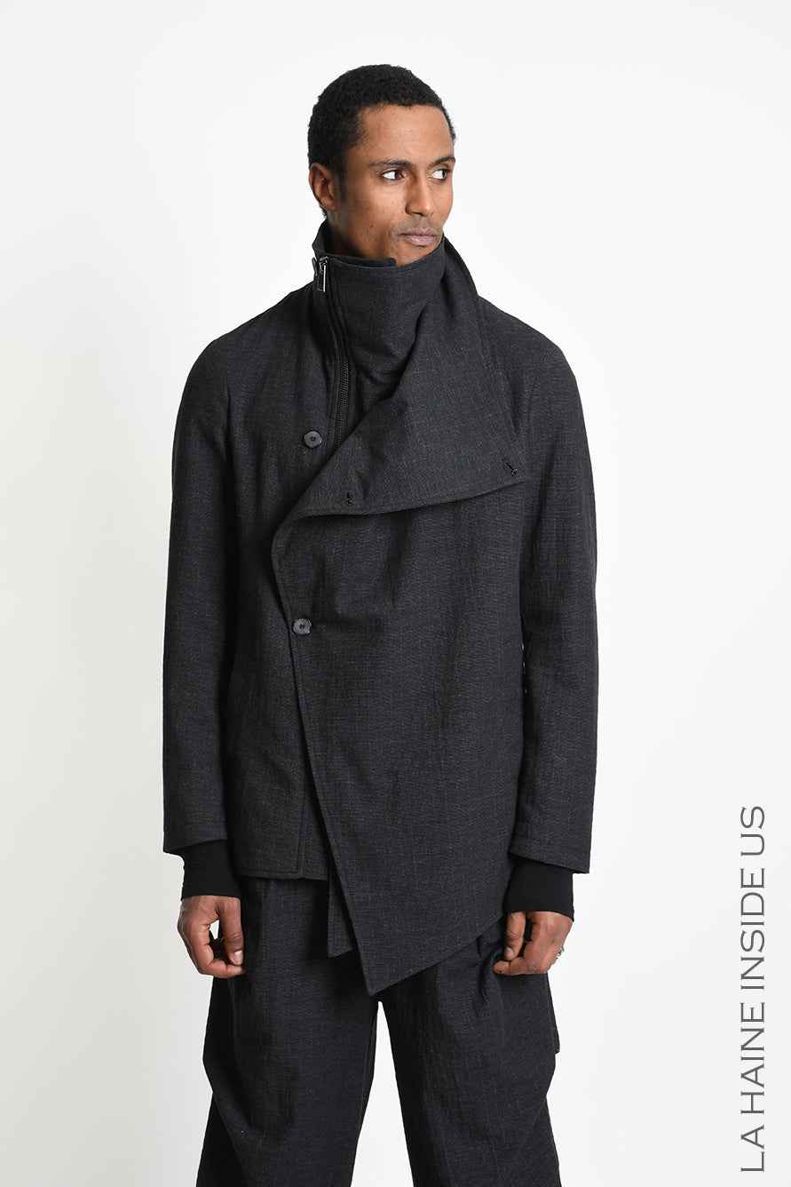 3P M1364 JACKET Regular Asymmetric Textured Cotton Grey