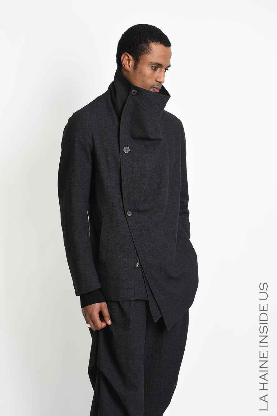 3P M1364 JACKET Regular Asymmetric Textured Cotton Grey