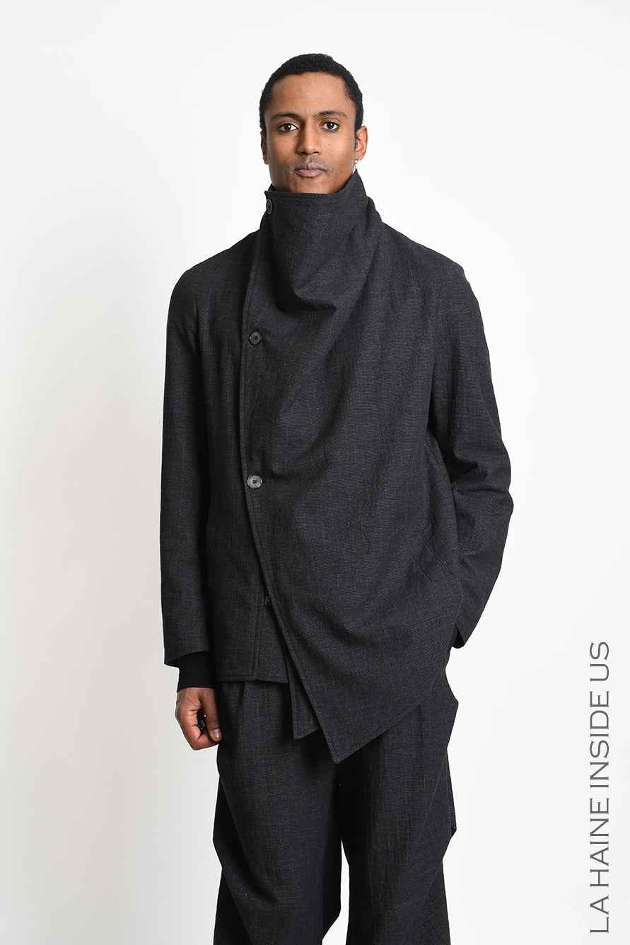 3P M1364 JACKET Regular Asymmetric Textured Cotton Grey
