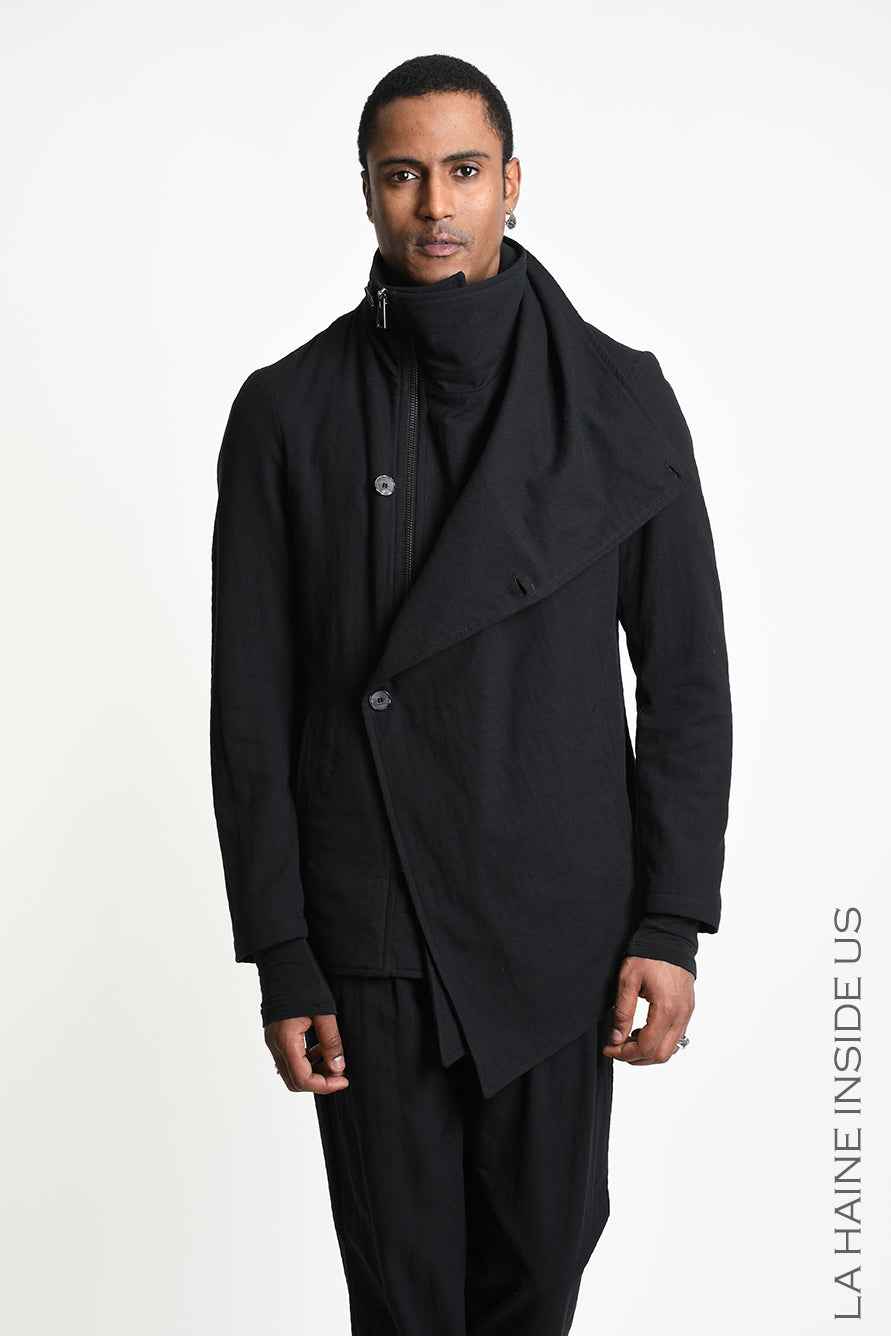 3P M1364 JACKET Regular Asymmetric Textured Cotton Black