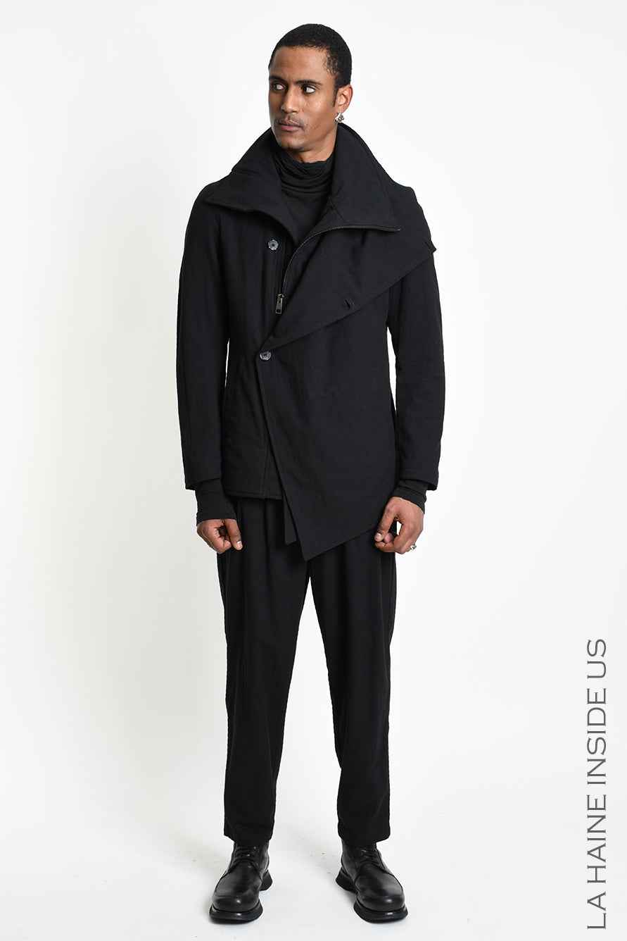 3P M1364 JACKET Regular Asymmetric Textured Cotton Black