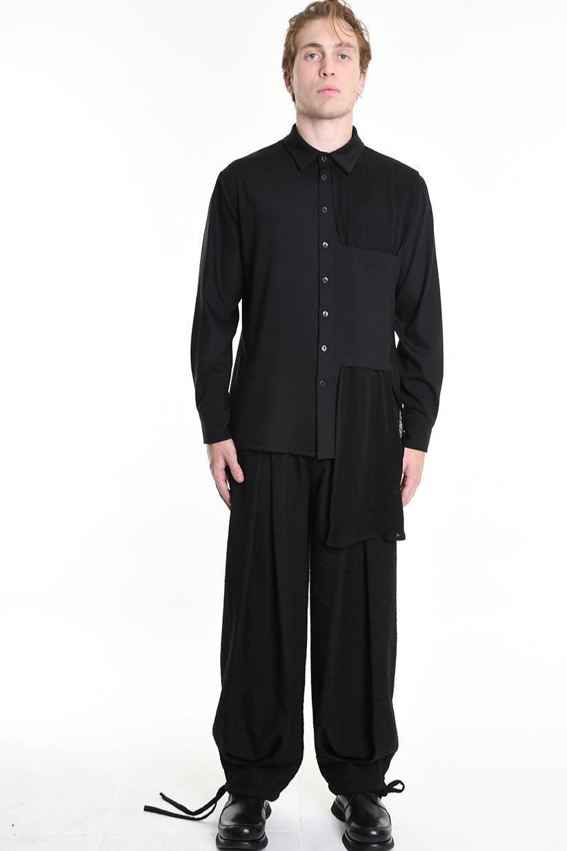 3R M1142 SHIRT Regular Fluid & Gauze Viscose Black LA HAINE INSIDE US