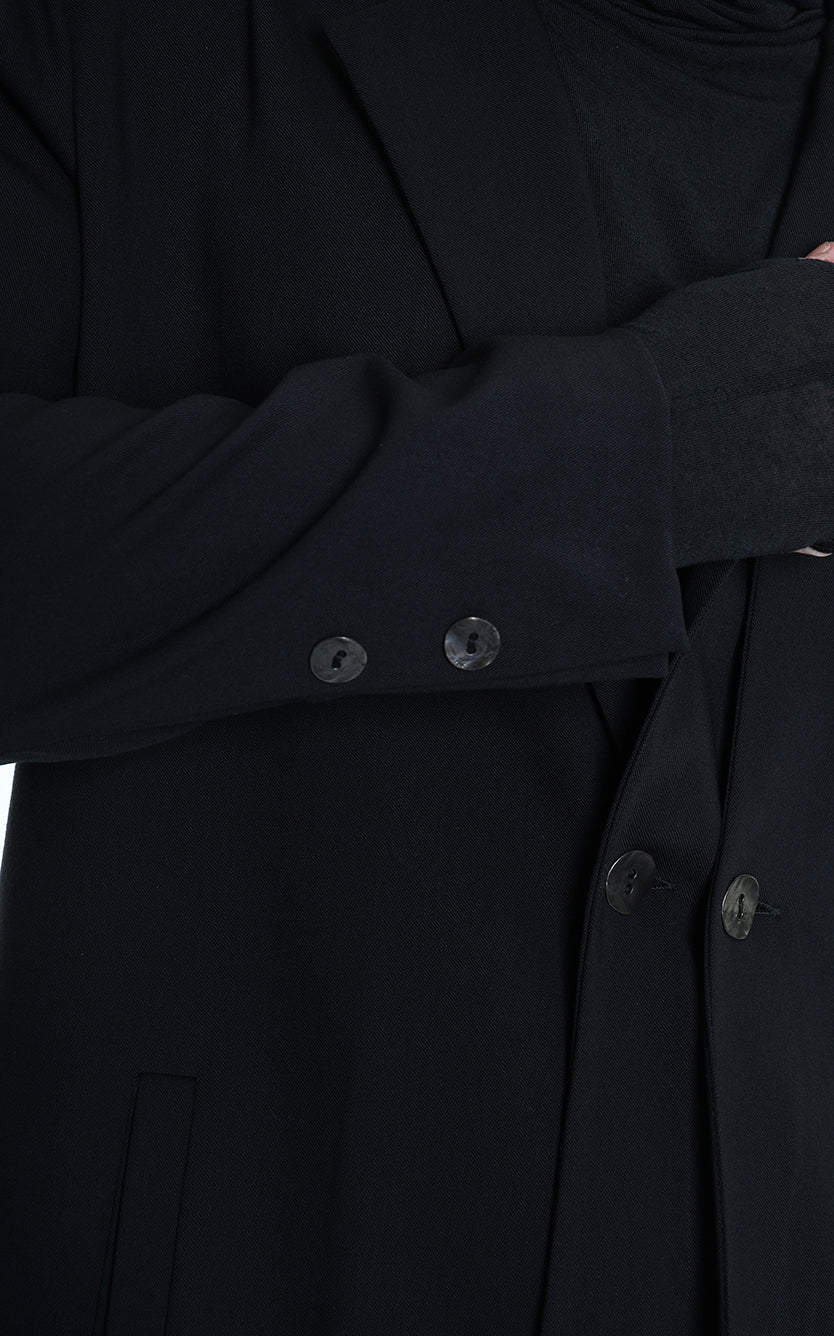 3R M1139 BLAZER Regular Long Fit in Fluid Fabric, Black. TEPHRA