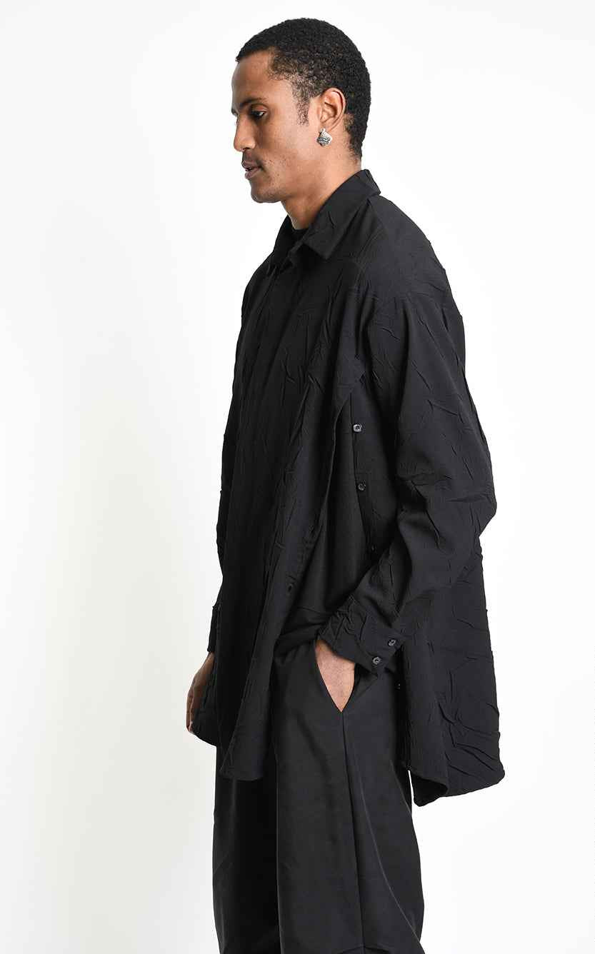 3R M1306 SHIRT Comfort Fluid Crumpled Black