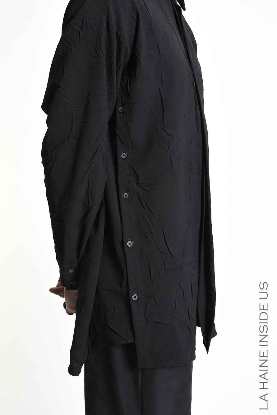 3R M1306 SHIRT Comfort Fluid Crumpled Black