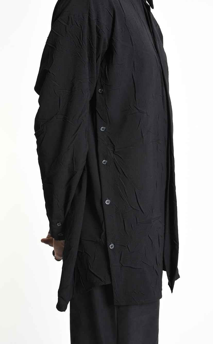 3R M1306 SHIRT Comfort Fluid Crumpled Black
