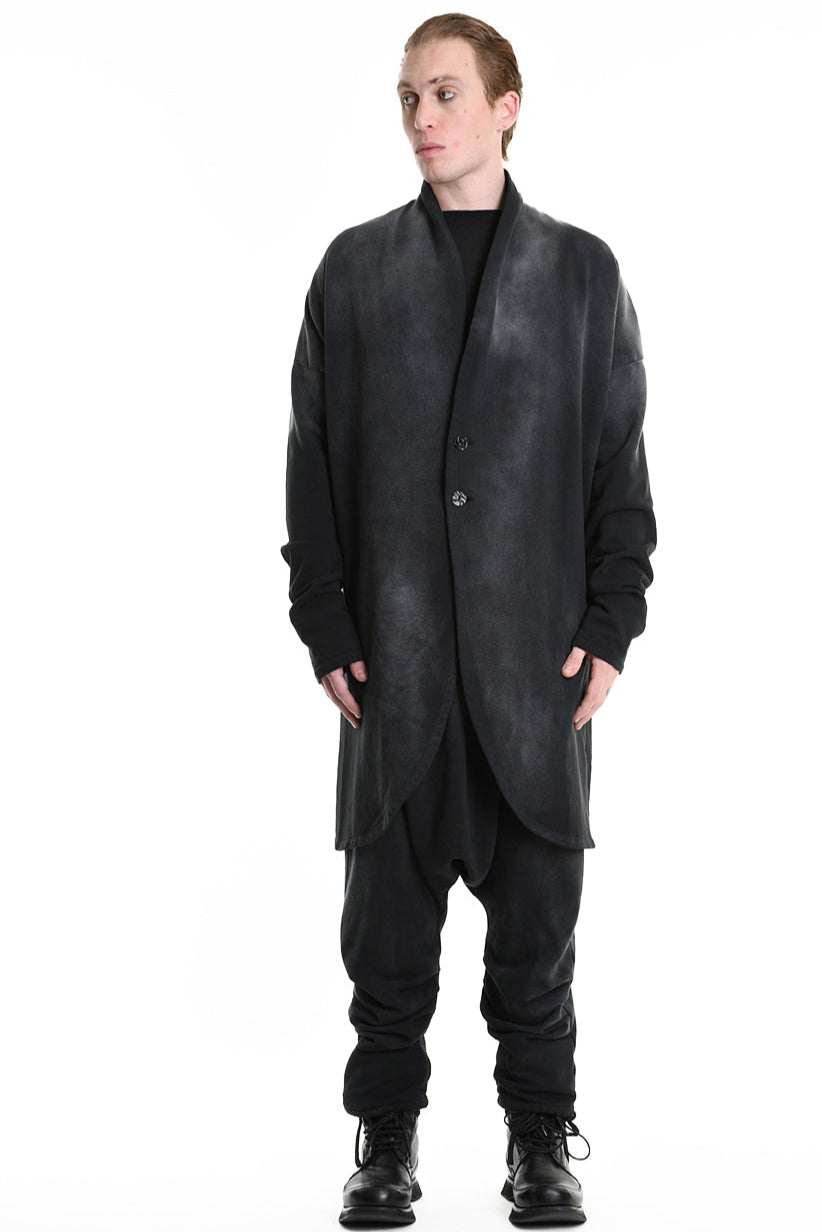 3V M1188 CARDIGAN in Corrosion-Treated Sweatshirt Fabric Black LA HAINE INSIDE US