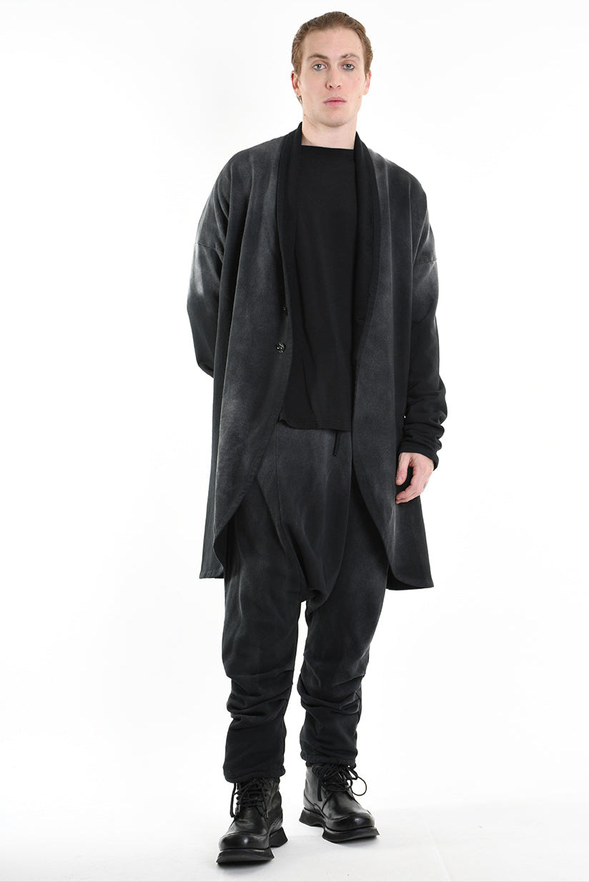 3V M1188 CARDIGAN in Corrosion-Treated Sweatshirt Fabric Black LA HAINE INSIDE US