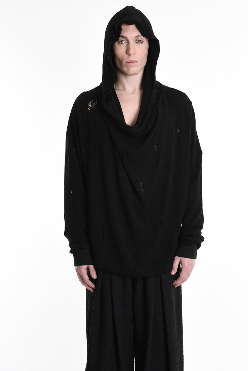 3V M1190 COMFORT SWEATSHIRT Micro-Distressed Jersey UNISEX U Black LA HAINE INSIDE US