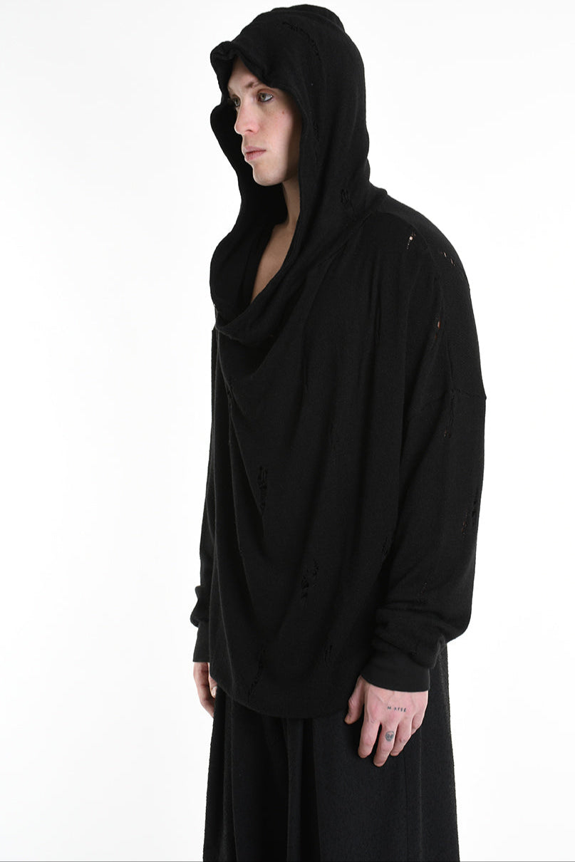 3V M1190 COMFORT SWEATSHIRT Micro-Distressed Jersey UNISEX U Black LA HAINE INSIDE US