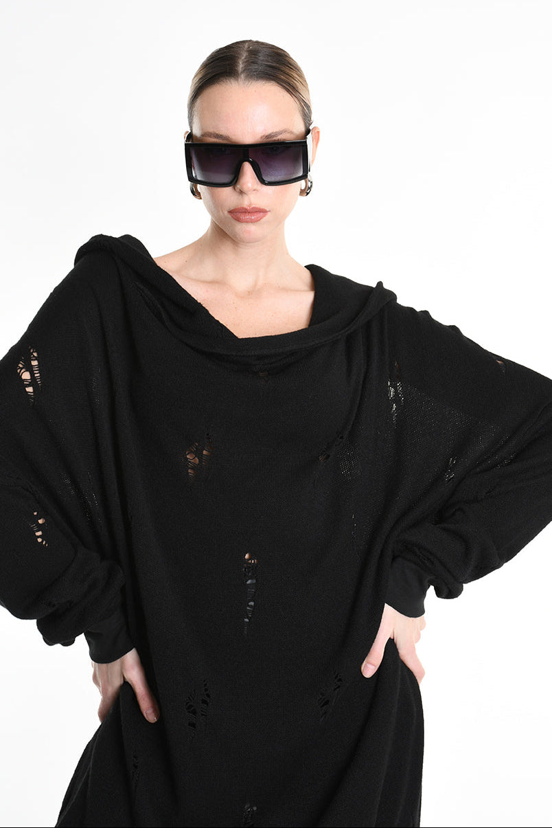 3V M1190 COMFORT SWEATSHIRT Micro-Distressed Jersey UNISEX U Black LA HAINE INSIDE US