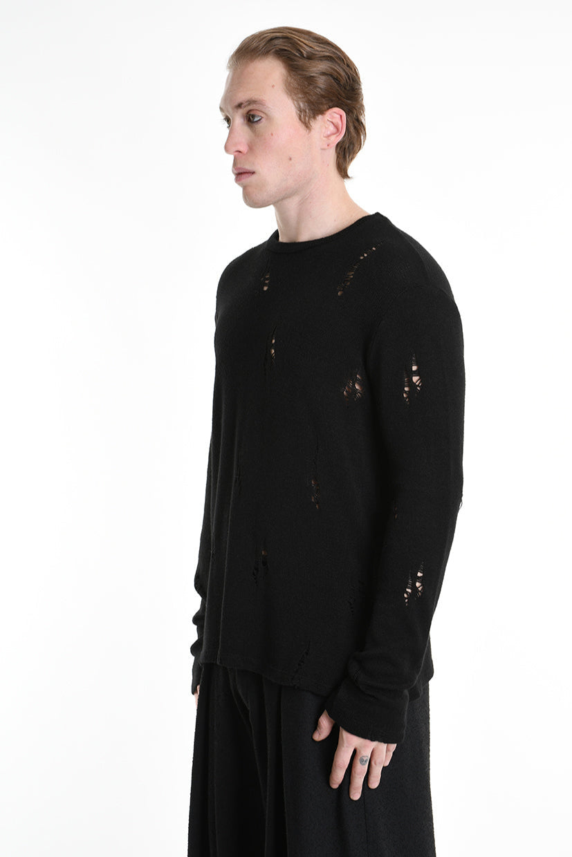 3V M1191 SWEATER Regular Jersey Micro Breakages Black LA HAINE INSIDE US