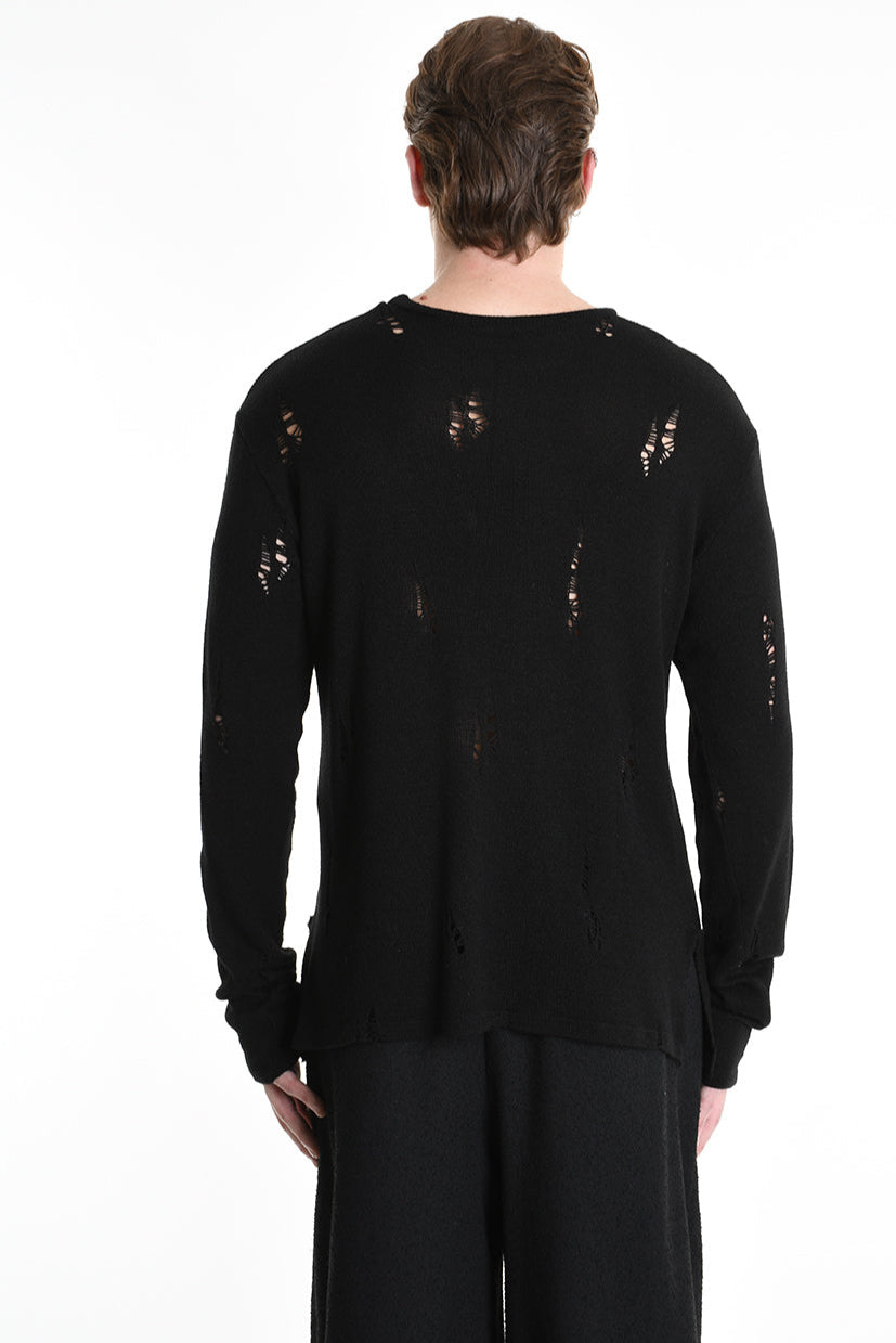 3V M1191 SWEATER Regular Jersey Micro Breakages Black LA HAINE INSIDE US