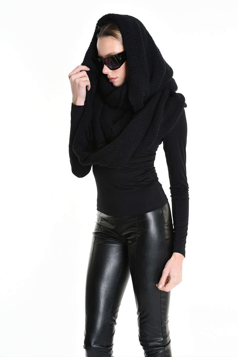 3V M1192 SCARF Over Blend Mohair Devore UNISEX Black LA HAINE INSIDE US