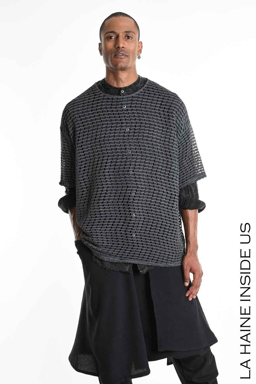 3V M1226 T-Shirt - Gray Oversized Net Cold Dyed Cotton Blend Italian Men's