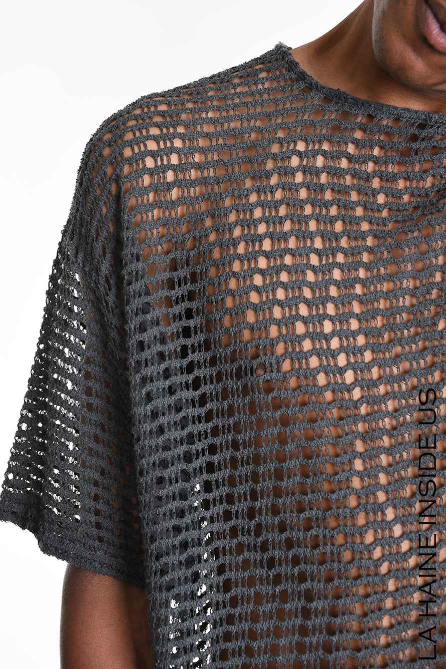 3V M1226 T-Shirt - Gray Oversized Net Cold Dyed Cotton Blend Italian Men's