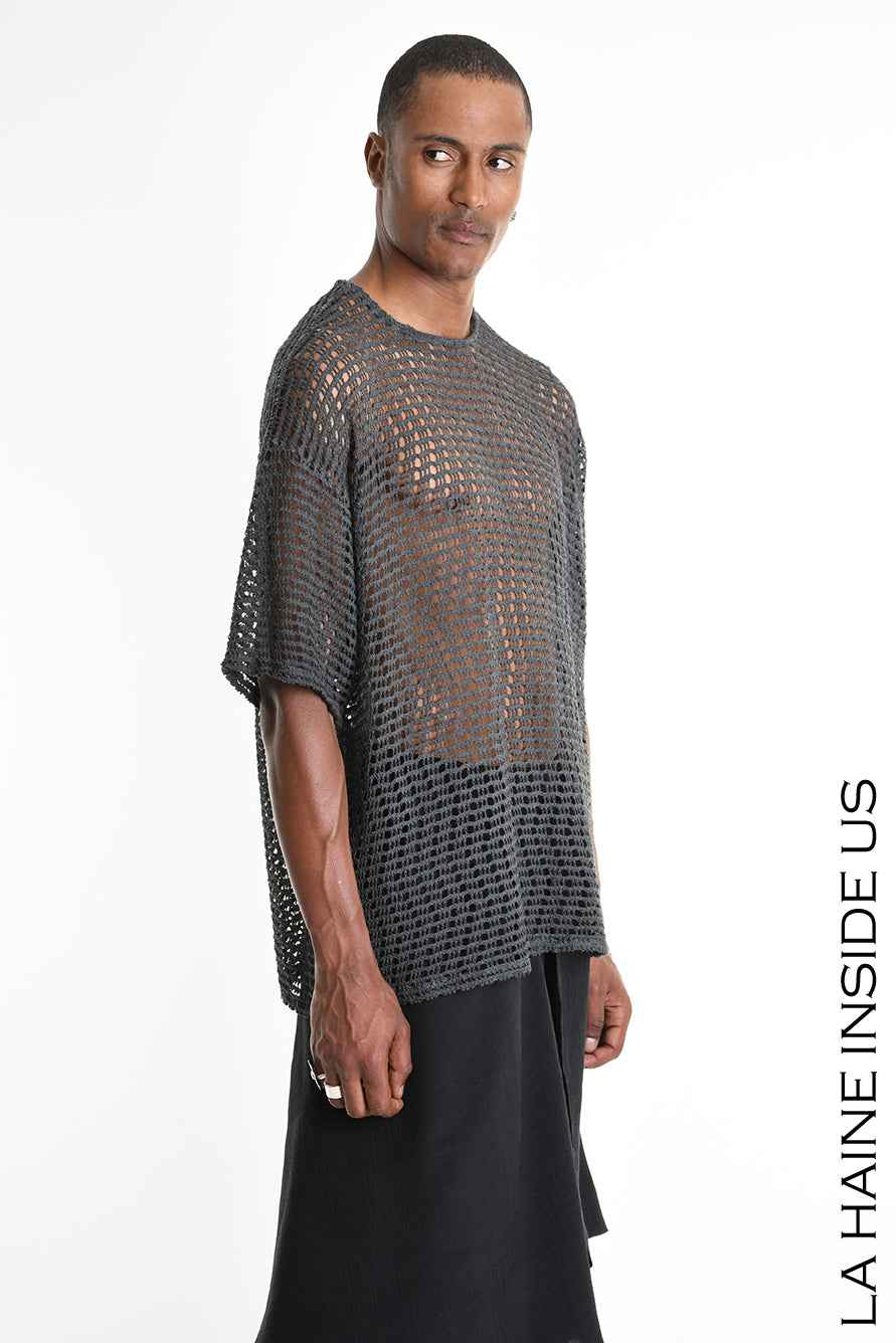 3V M1226 T-Shirt - Gray Oversized Net Cold Dyed Cotton Blend Italian Men's