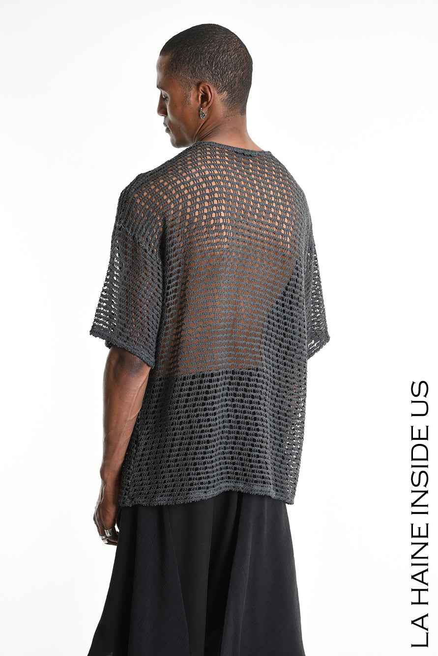 3V M1226 T-Shirt - Gray Oversized Net Cold Dyed Cotton Blend Italian Men's