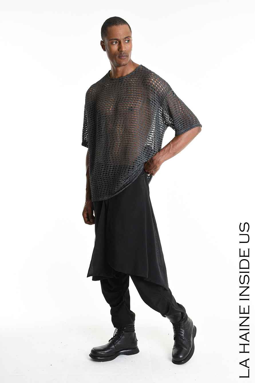 3V M1226 T-Shirt - Gray Oversized Net Cold Dyed Cotton Blend Italian Men's