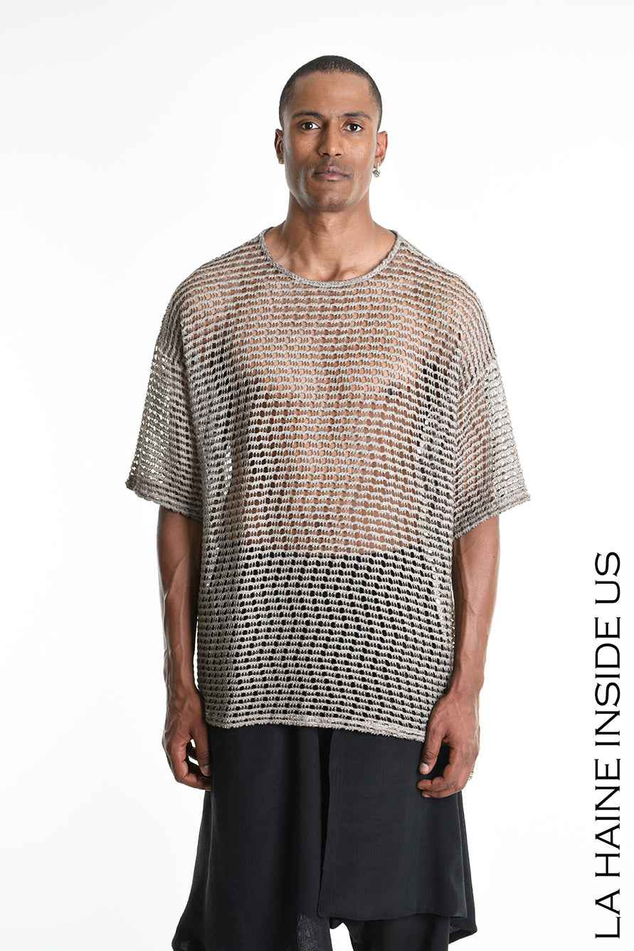 LA HAINE INSIDE US M1226 T-Shirt - Mud Cold Dyed Net Oversized Italian Men's
