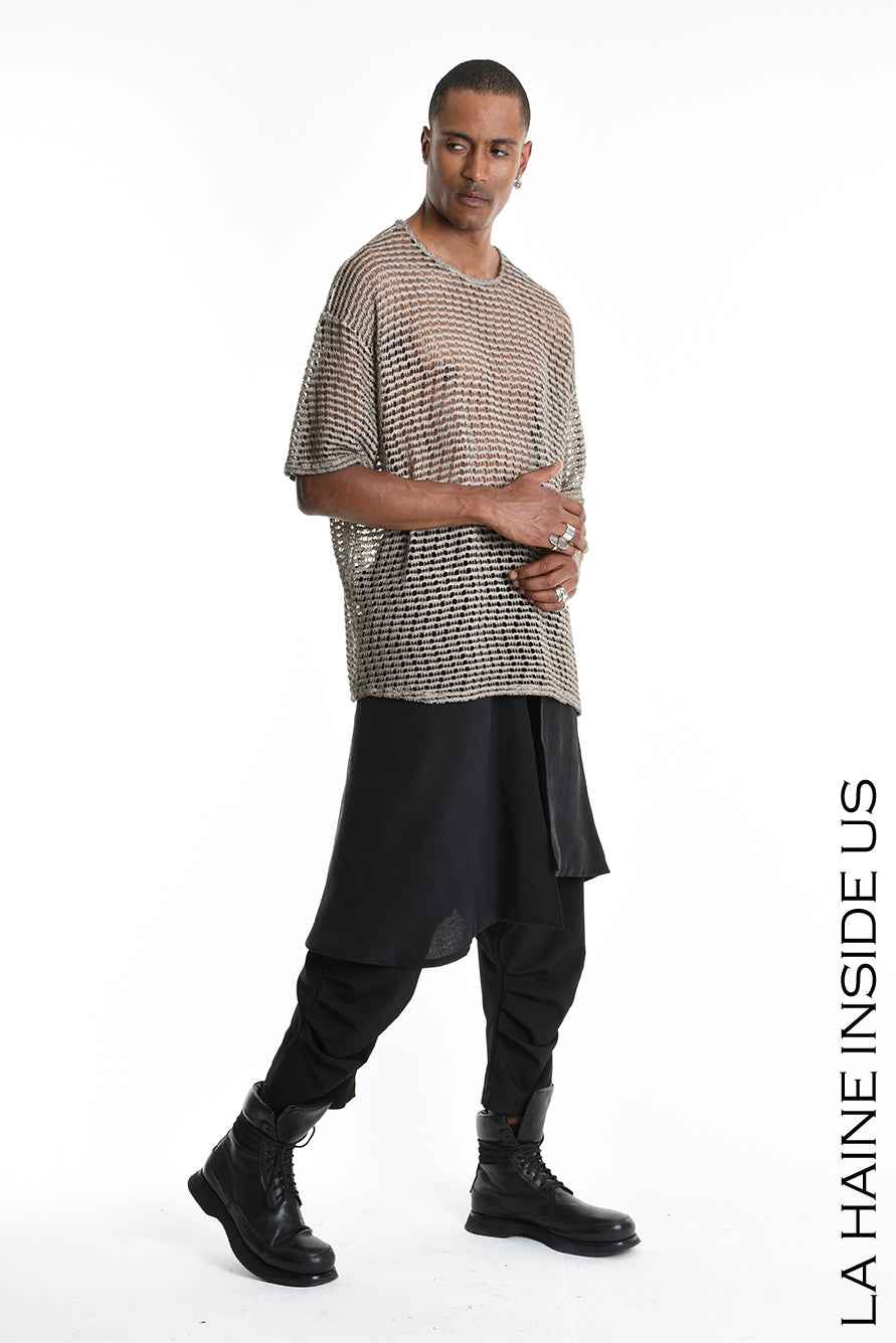 LA HAINE INSIDE US M1226 T-Shirt - Mud Cold Dyed Net Oversized Italian Men's