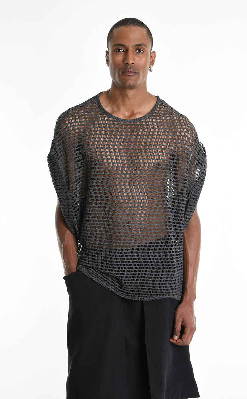 LA HAINE INSIDE US M1227 Sleeveless - Gray Cold Dyed Net Oversized Italian Men's
