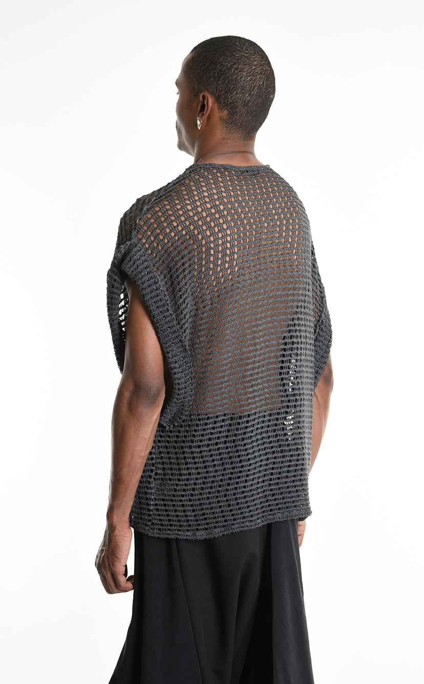 LA HAINE INSIDE US M1227 Sleeveless - Gray Cold Dyed Net Oversized Italian Men's