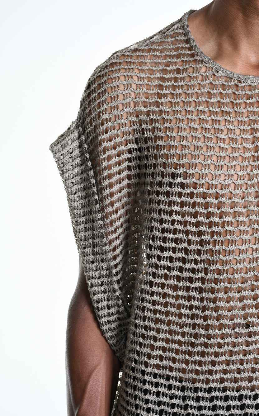 3V M1227 SLEEVELESS Over Net Dyed Cold Mud