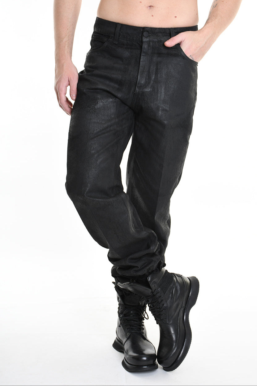 3Z M1108 JEANS Regular Long Rubberized Coating Black MAN LA HAINE INSIDE US