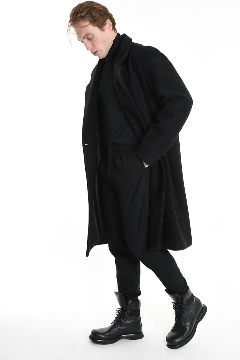 3Z M1113 COAT Comfort Blend Wool Black LA HAINE INSIDE US