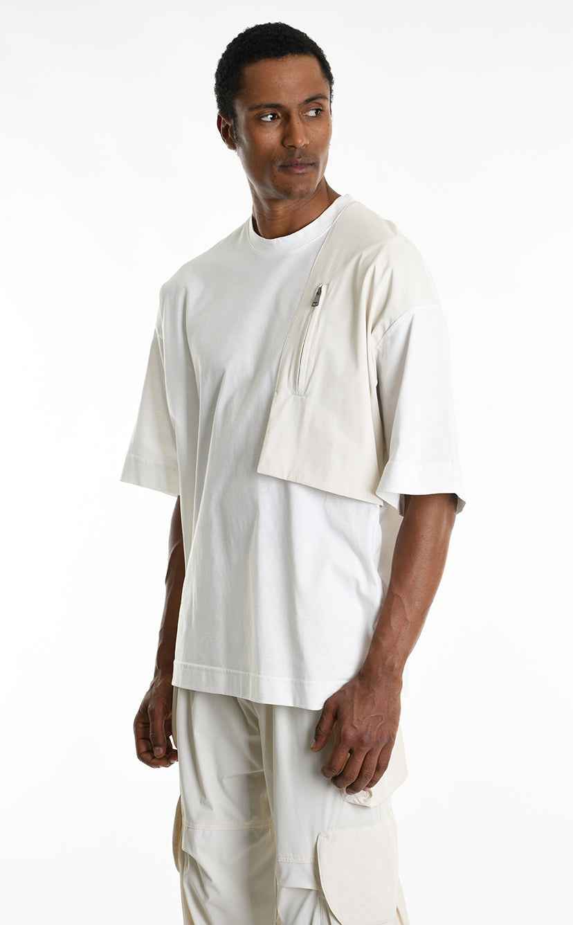 LA HAINE INSIDE US M1214 T-Shirt - White Oversized Cotton Stretch Nylon Panel Italian Men's