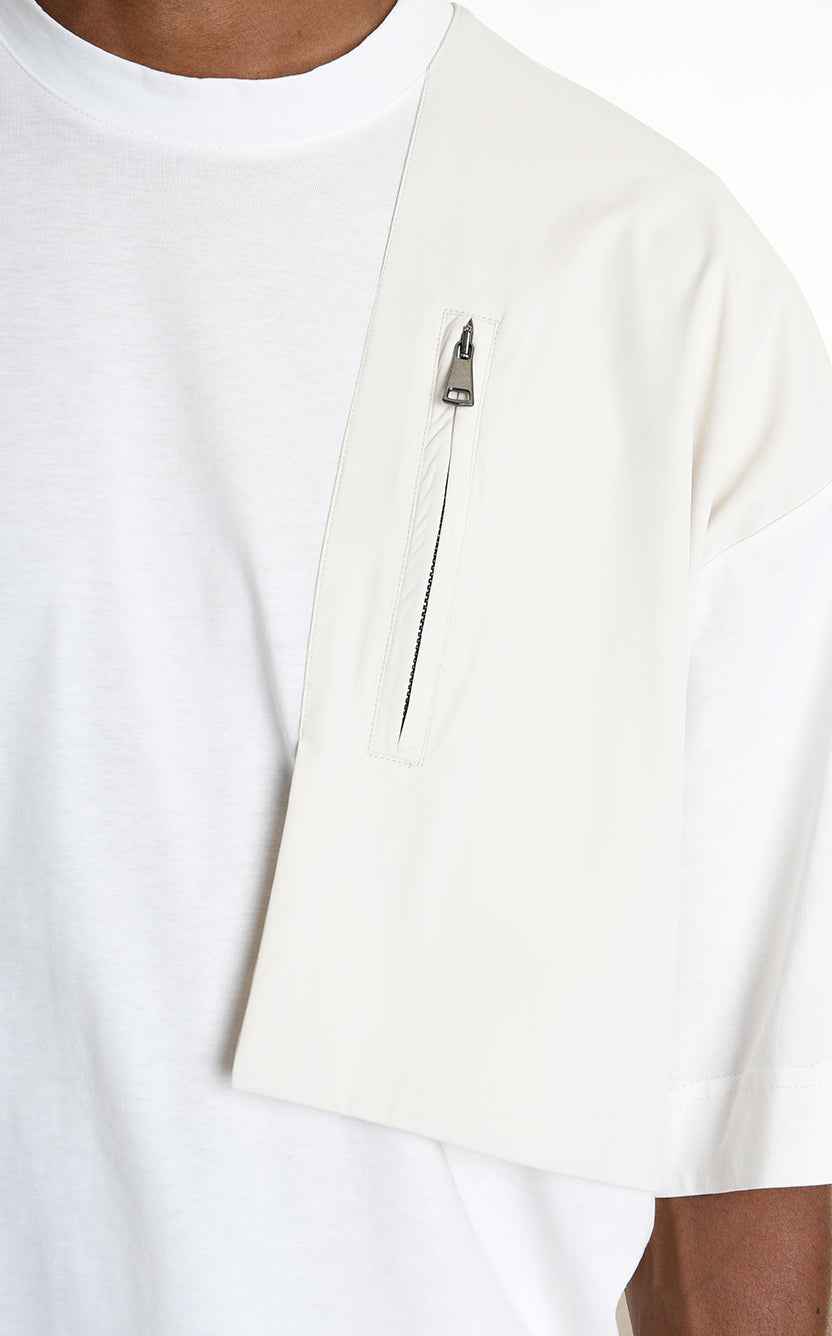 LA HAINE INSIDE US M1214 T-Shirt - White Oversized Cotton Stretch Nylon Panel Italian Men's