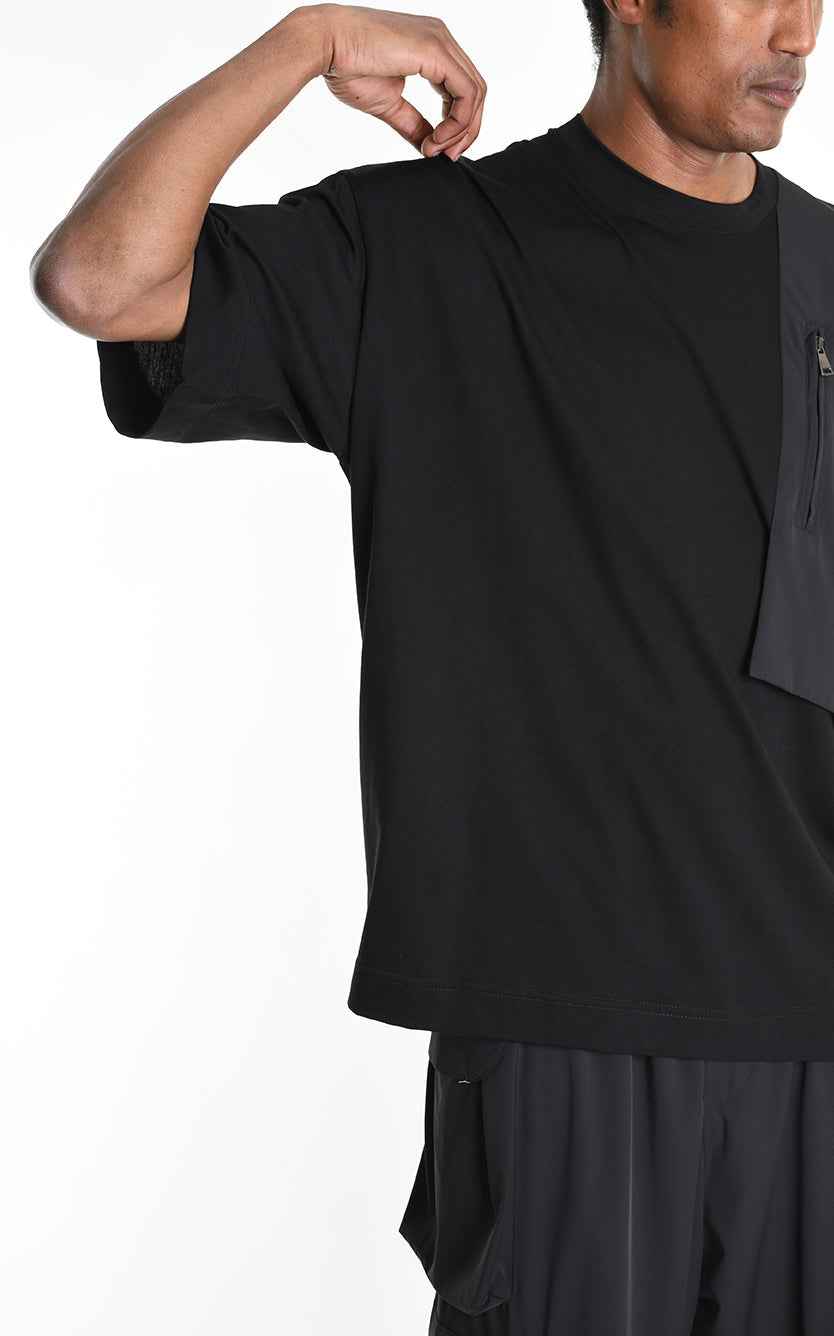 LA HAINE INSIDE US M1214 T-Shirt - Black Oversized Cotton Stretch Nylon Panel Italian Men's