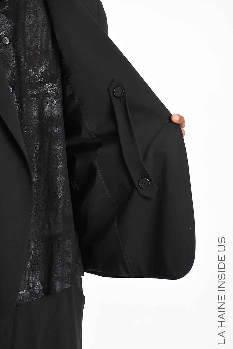 M1316 Jacket - Black Oversized Fluid Wool Blend Shoulder Pads Drawstring Italian Men's
