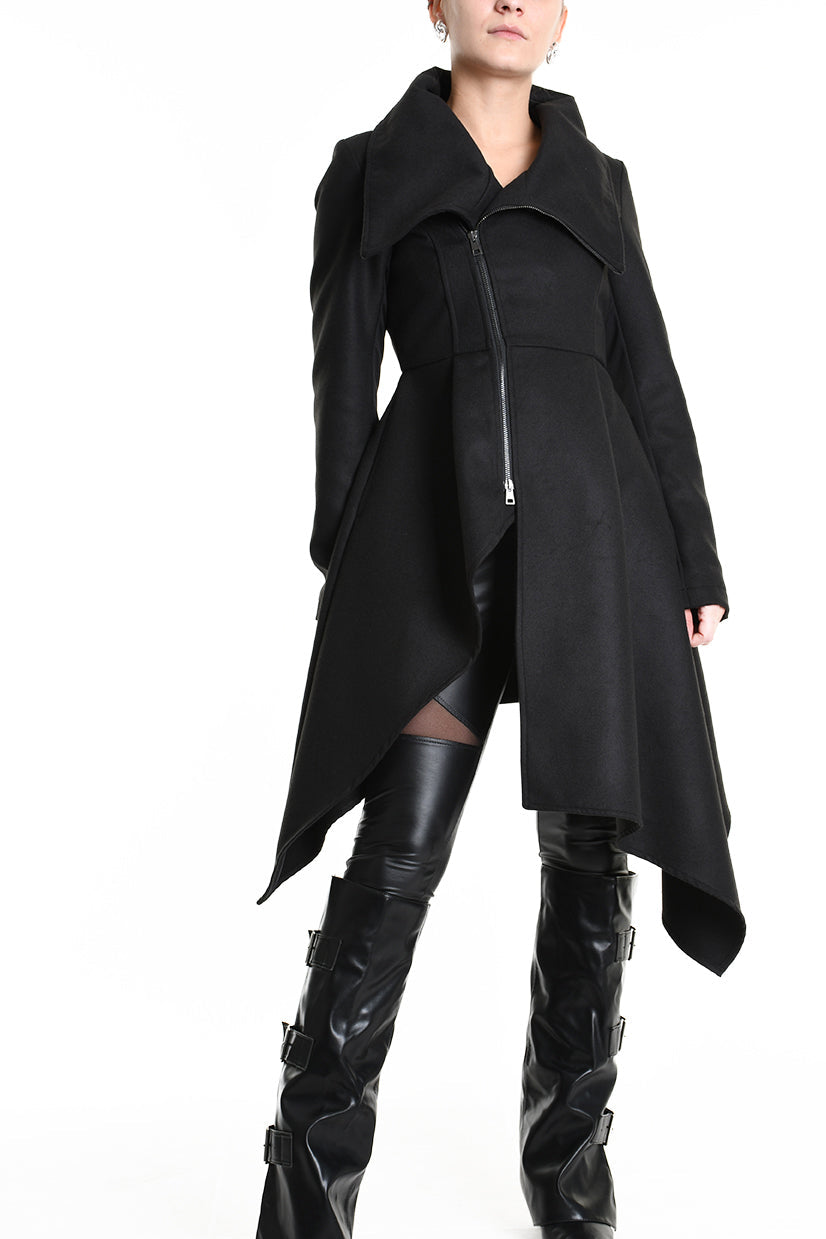 4B W5152 COAT Asymmetric Cloth Lined & Punto Milano Black LA HAINE INSIDE US