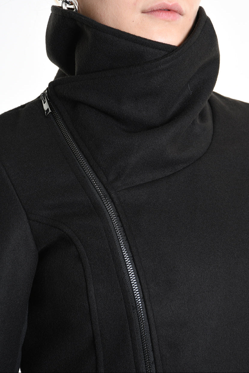4B W5152 COAT Asymmetric Cloth Lined & Punto Milano Black LA HAINE INSIDE US