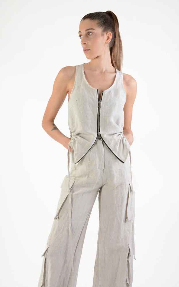 A34B LW69624 Tank Top Linen Viscose Sand