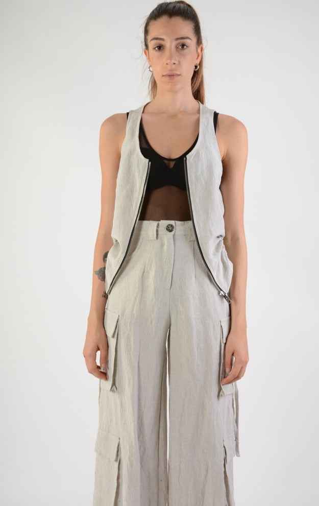 A34B LW69624 Tank Top Linen Viscose Sand