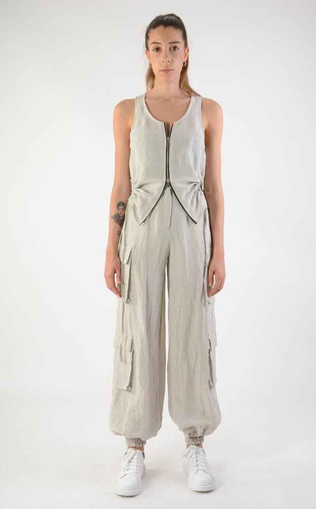 A34B LW69624 Tank Top Linen Viscose Sand