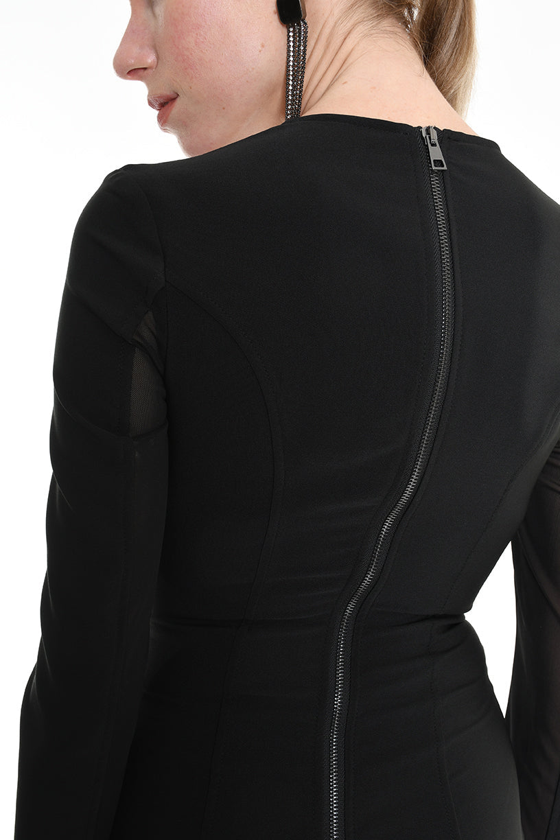 4B LW790 DRESS Tecno Stretch & Tulle Black LA HAINE INSIDE US