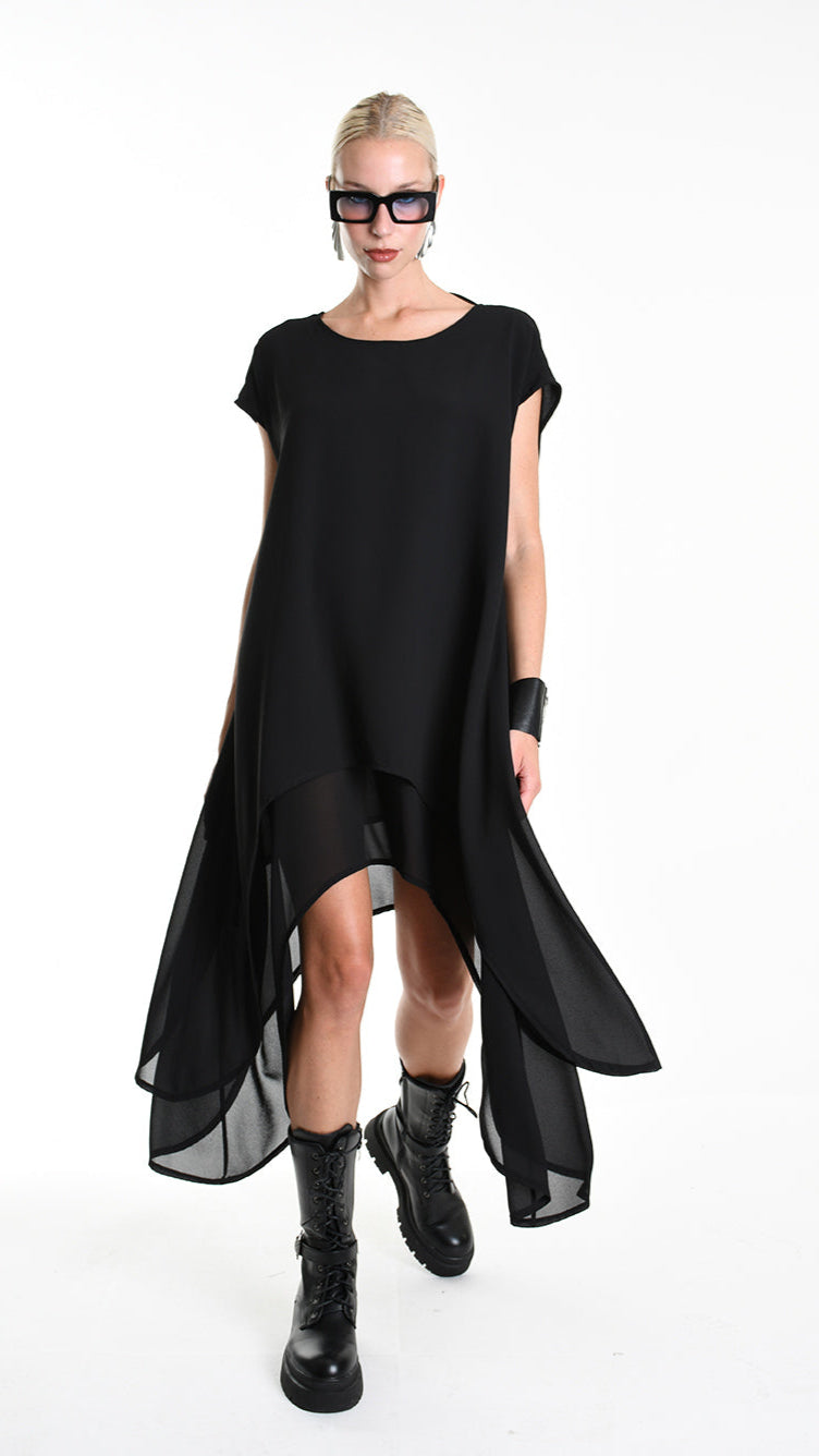A34B W500425 DRESS Asymmetric Georgette Black
