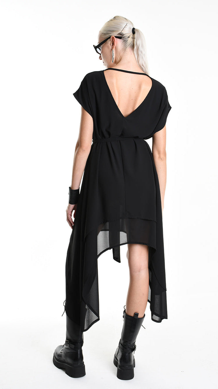 A34B W500425 DRESS Asymmetric Georgette Black