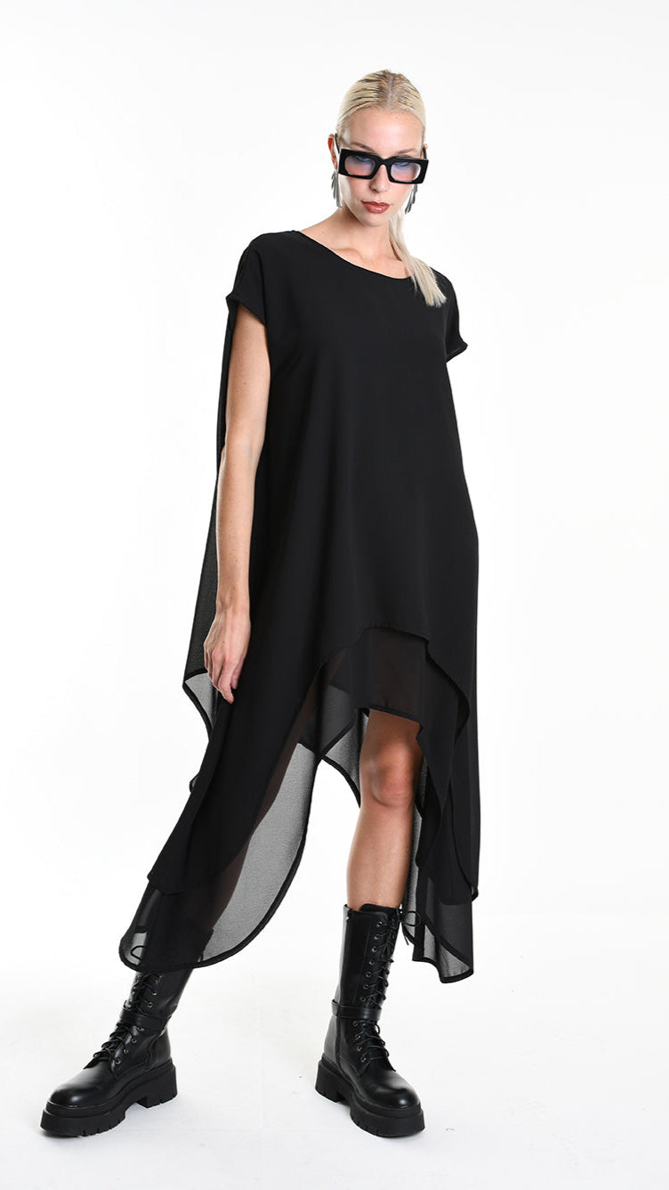 A34B W500425 DRESS Asymmetric Georgette Black