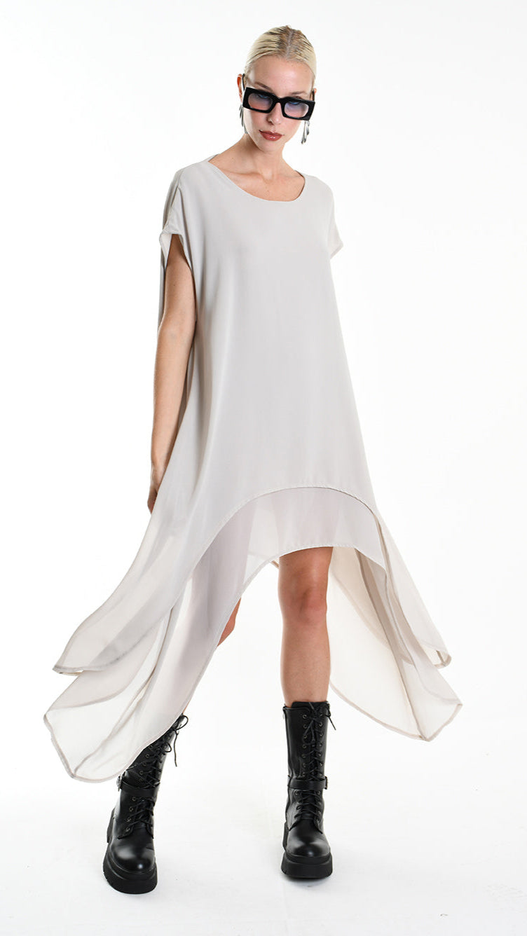 A34B W500425 DRESS Asymmetric Georgette Sand