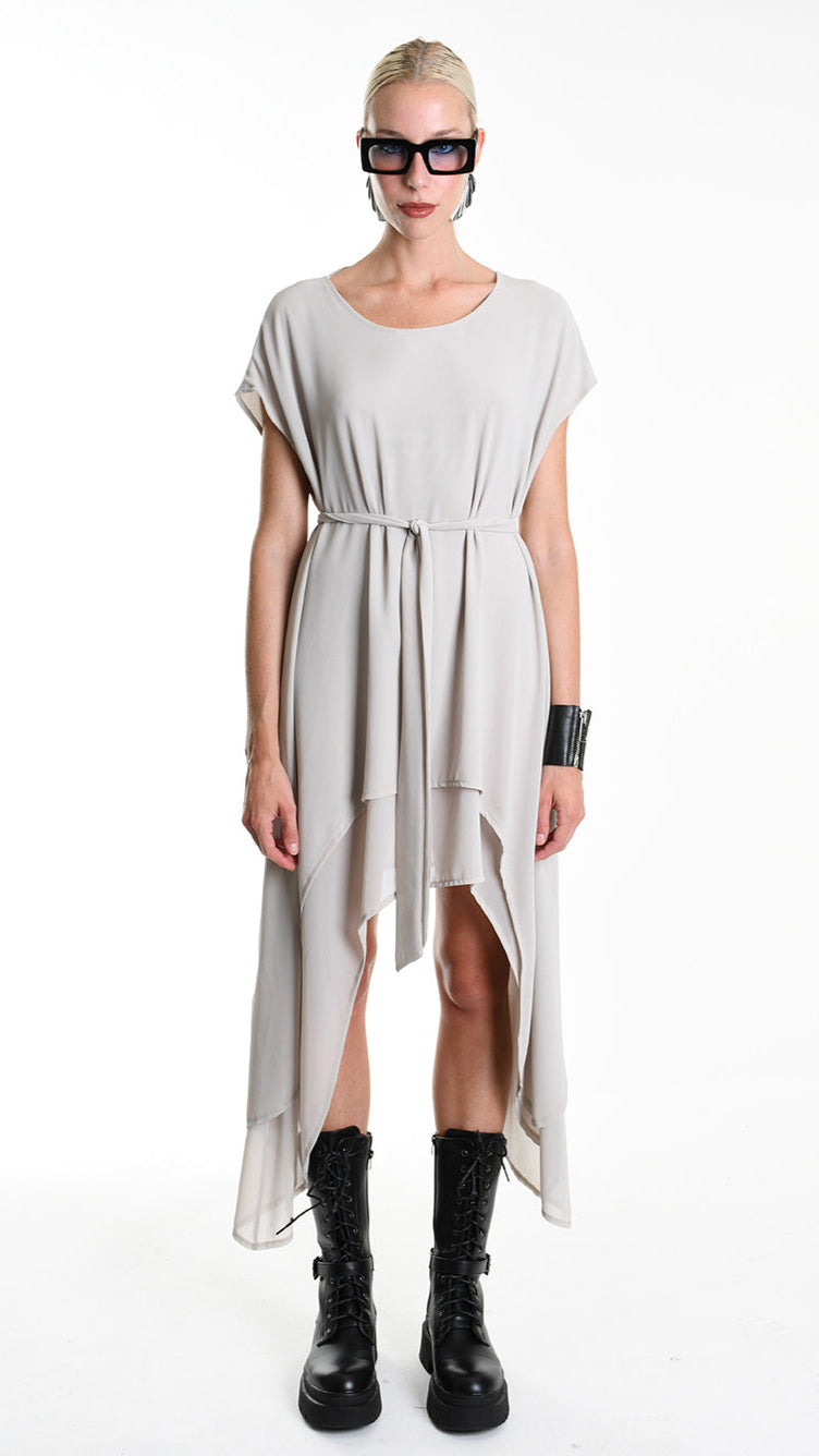 A34B W500425 DRESS Asymmetric Georgette Sand