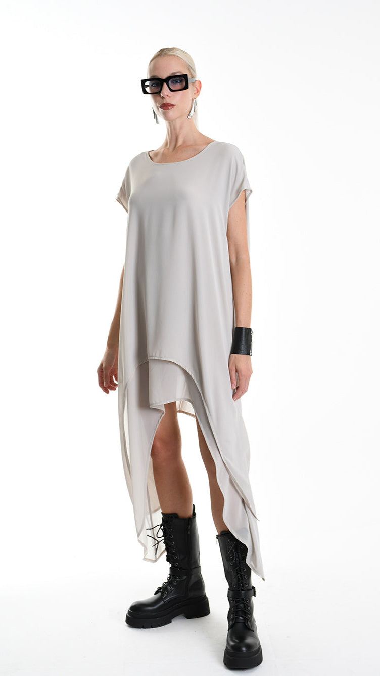 A34B W500425 DRESS Asymmetric Georgette Sand